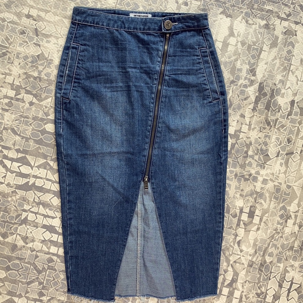 One X OneTeaSpoon denim midi skirt